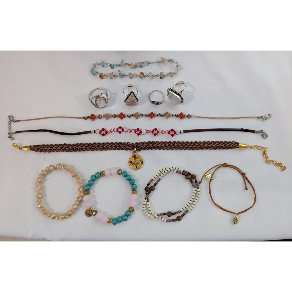Dainty Crystal Choker Vintage Collar Fairy Core Jewelry Lot Stone Bracelet Rings